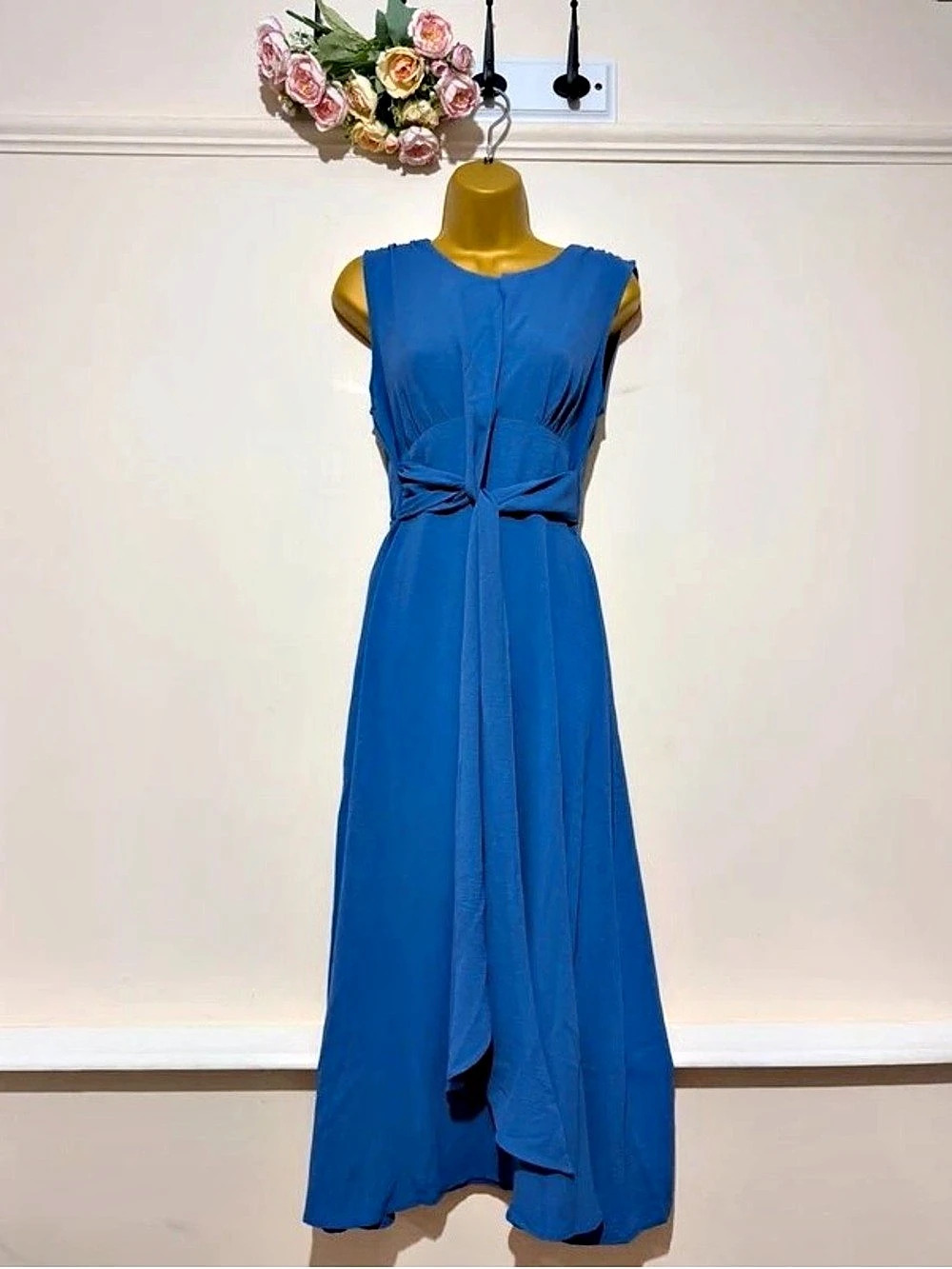 MSK Sleeveless Draped Knot-Front Maxi Dress Blue